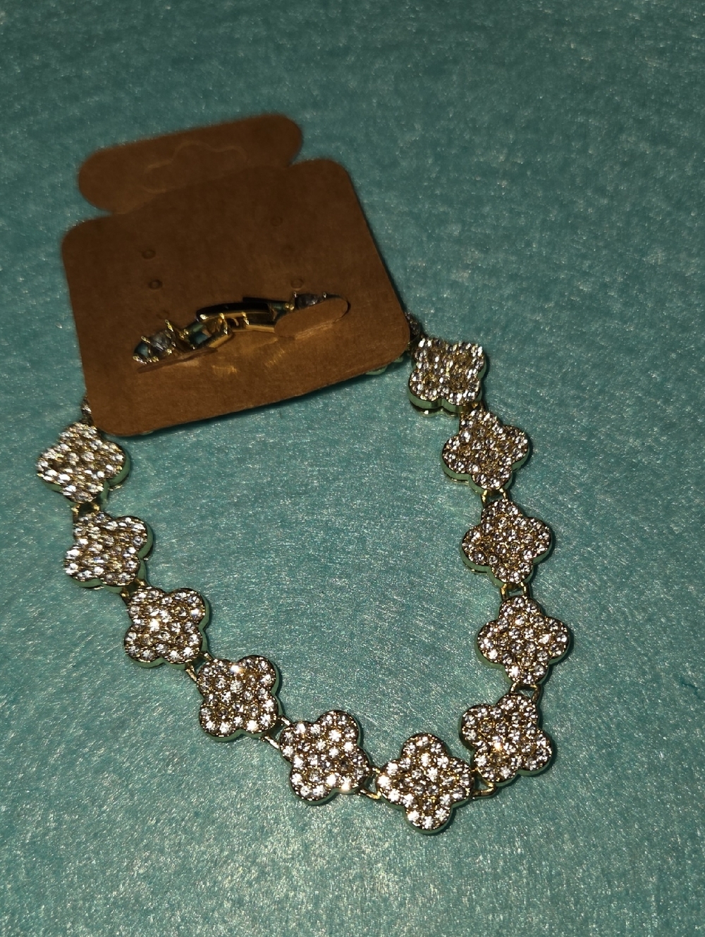 Crystal Pave Flower Link Bracelet - Gold Tone